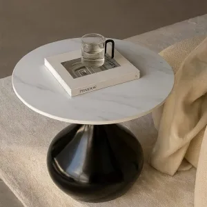 TAVOLINO CAPRI BIANCO EFFETTO MARMO BASE NERA