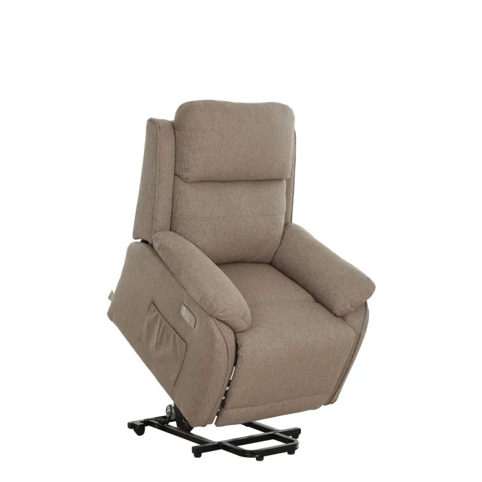 Poltrona Relax Elettrica Eugenia con 2 Motori, Alzapersona in Tessuto Tortora e Porta USB