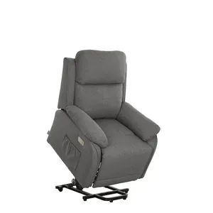 Poltrona Relax Elettrica Eugenia con 2 Motori, Alzapersona in Tessuto Cenere e Porta USB