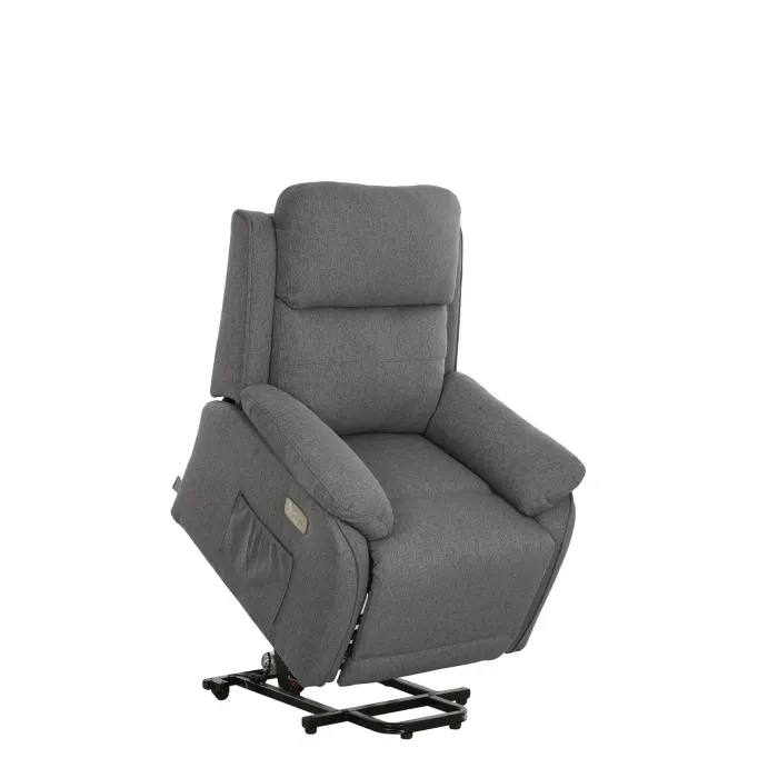 Poltrona Relax Elettrica Eugenia con 2 Motori, Alzapersona in Tessuto Cenere e Porta USB