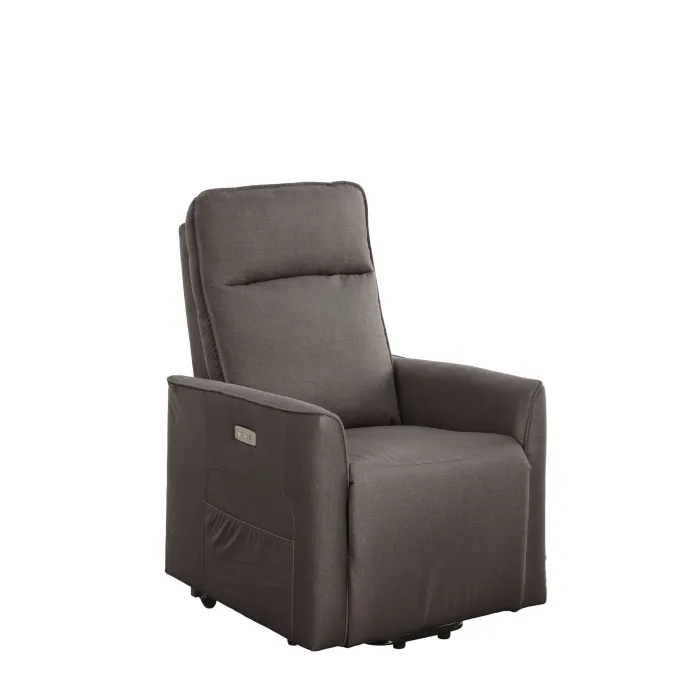 Poltrona Relax GOTHA D in Tessuto Tortora, Elettrica Reclinabile Alzapersona con Schienale Alto e Porta USB - immagine 3