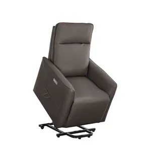 Poltrona Relax GOTHA D in Tessuto Tortora, Elettrica Reclinabile Alzapersona con Schienale Alto e Porta USB