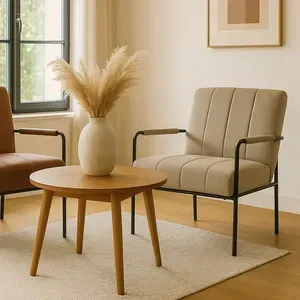 Poltrona Nikos in Tessuto Mozart Color Tortora, con Rivestimento Sfoderabile e Struttura in Metallo Nero