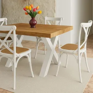 Set 2 Sedie Chateau in Legno Bianco con Seduta in Bambù Naturale e Schienale a X, Stile Classico