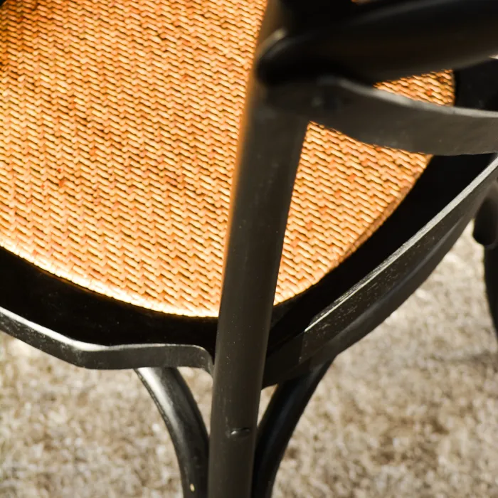 Set 2 Sedie Chateau in Legno Nero con Seduta in Bambù Naturale e Schienale a X, Stile Classico - immagine 2