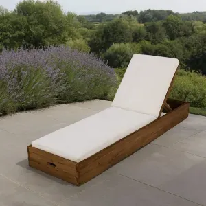 Lettino Siesta in Legno di Mango con Schienale Reclinabile e Cuscini Imbottiti, per Giardino, Spiaggia e Relax all’Aperto, 61 x 198 x 21 cm