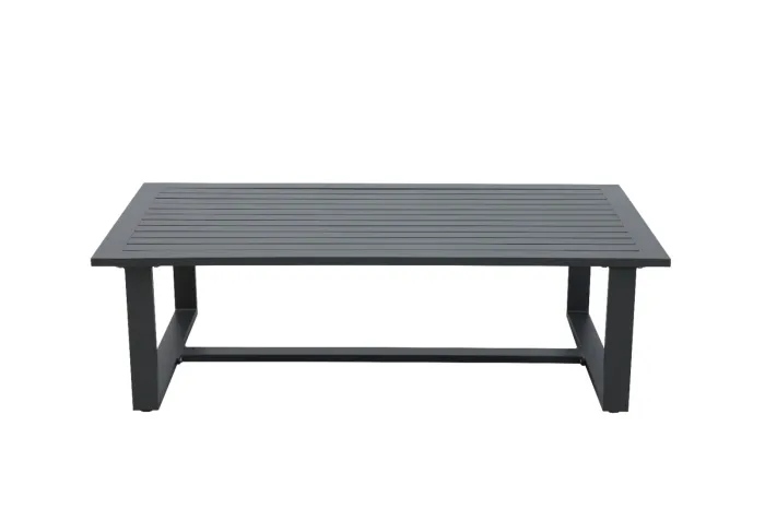 Set Salotto Lisbona Grigio Antracite con Divano a 2 Posti, 2 Poltrone e Tavolino in Alluminio, con Cuscini per Esterni - immagine 4