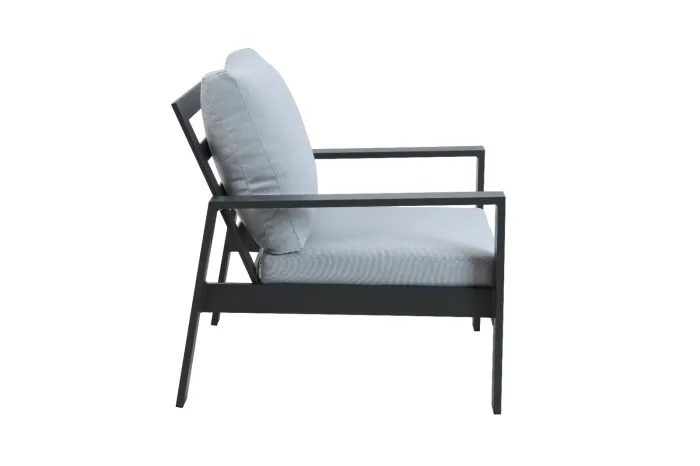 Set Salotto Lisbona Grigio Antracite con Divano a 2 Posti, 2 Poltrone e Tavolino in Alluminio, con Cuscini per Esterni - immagine 3