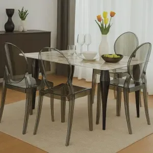 Tavolo Kasper Rettangolare con Piano in Gres Porcellanato Effetto Marmo Calacatta e Gambe Nere, 180 × 90 cm