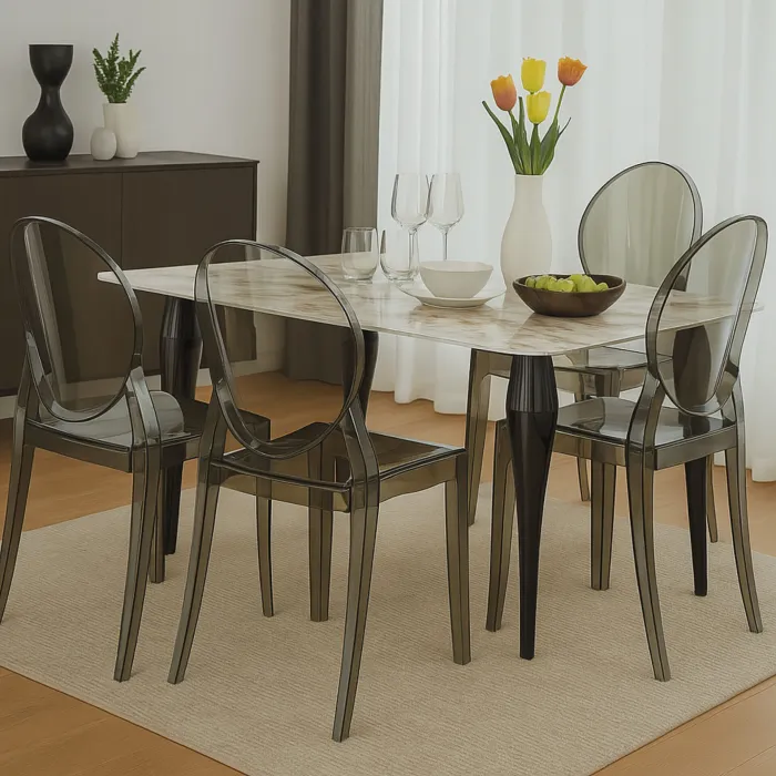 Tavolo Kasper Rettangolare con Piano in Gres Porcellanato Effetto Marmo Calacatta e Gambe Nere, 180 × 90 cm