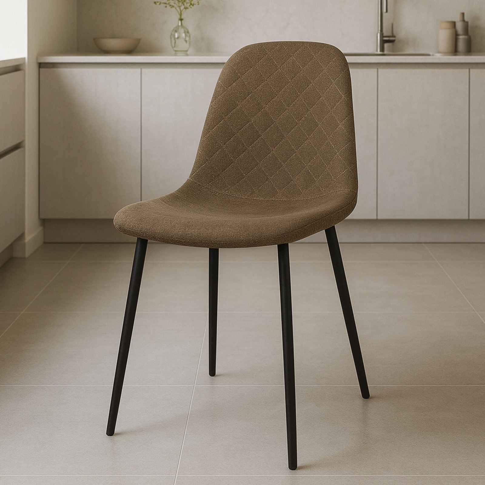 SET 4 SEDIA MARTA TESSUTO CANVAS FANGO GAMBE NERE