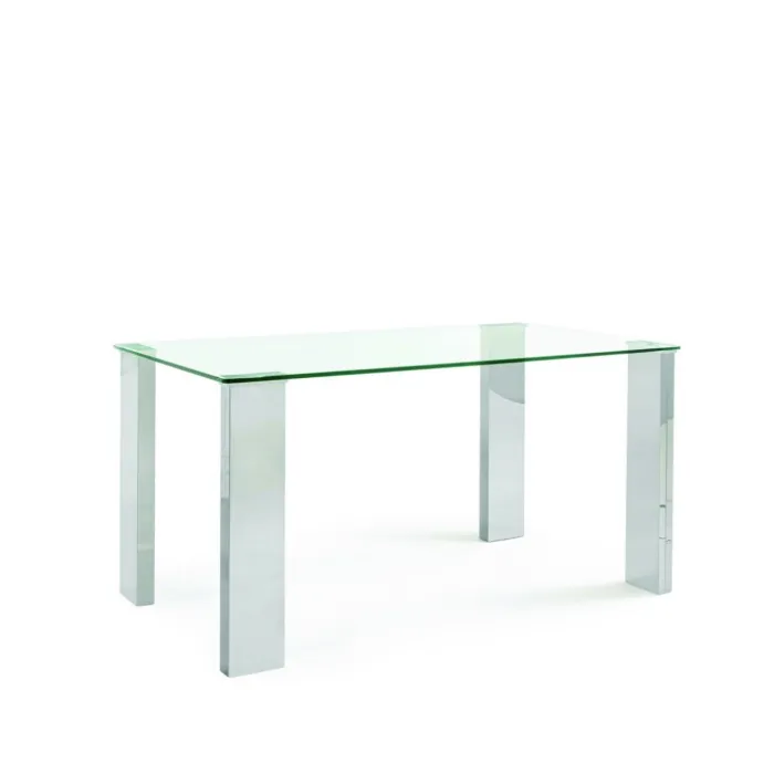 Tavolo Tower Fisso con Piano in Vetro Temperato e Gambe Cromate, Design Moderno - immagine 2