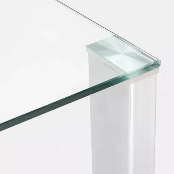 Tavolo Tower Fisso con Piano in Vetro Temperato e Gambe Cromate, Design Moderno - immagine 4