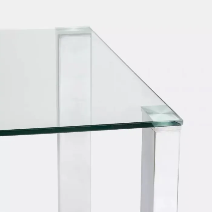 Tavolo Tower Fisso con Piano in Vetro Temperato e Gambe Cromate, Design Moderno - immagine 3