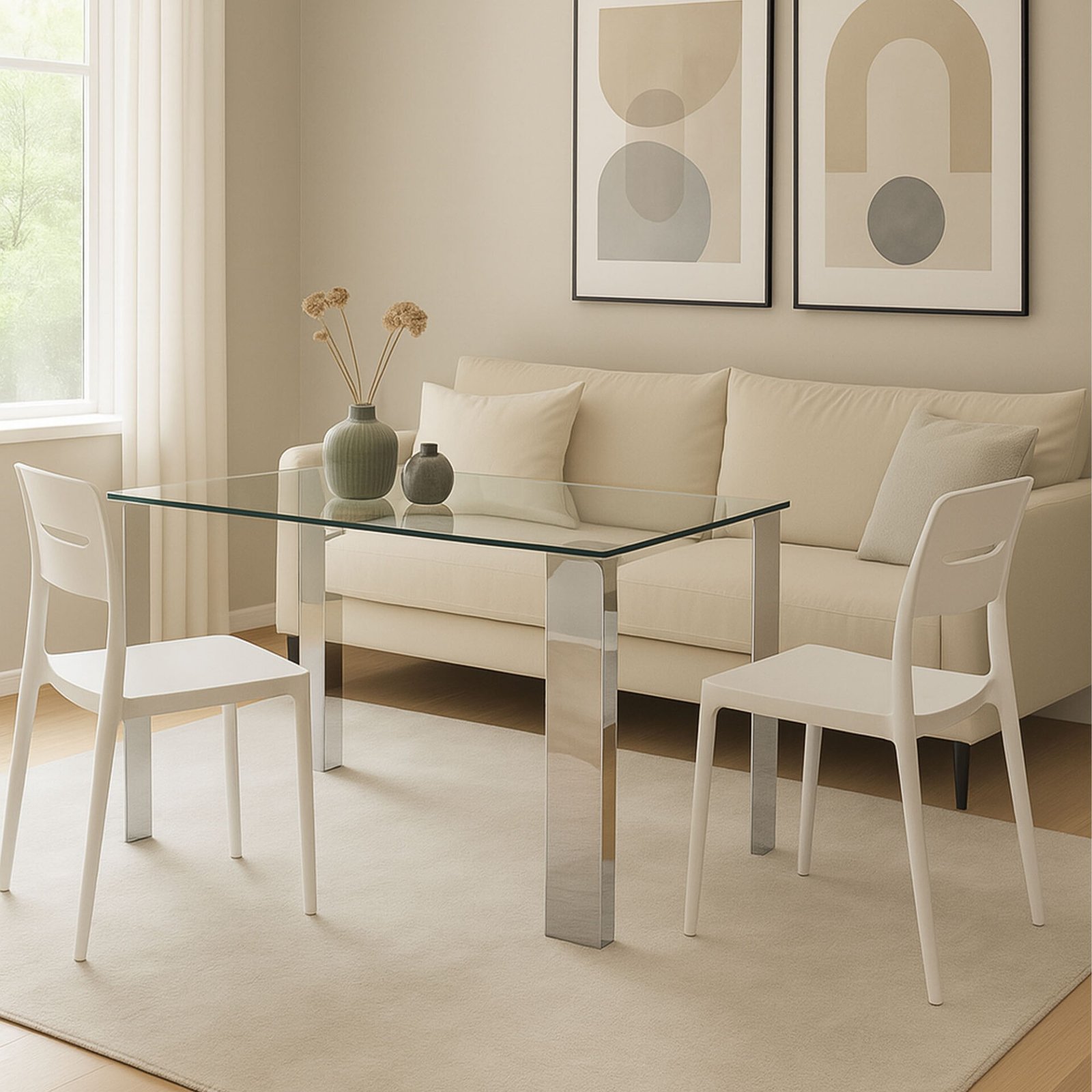 TAVOLO TOWER VETRO TEMPERATO GAMBE CROMATE