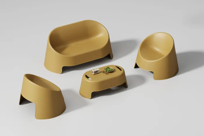 Set Salotto Corfù da Giardino in Polipropilene Ambra con Divano, 2 Poltrone e Tavolino - immagine 2