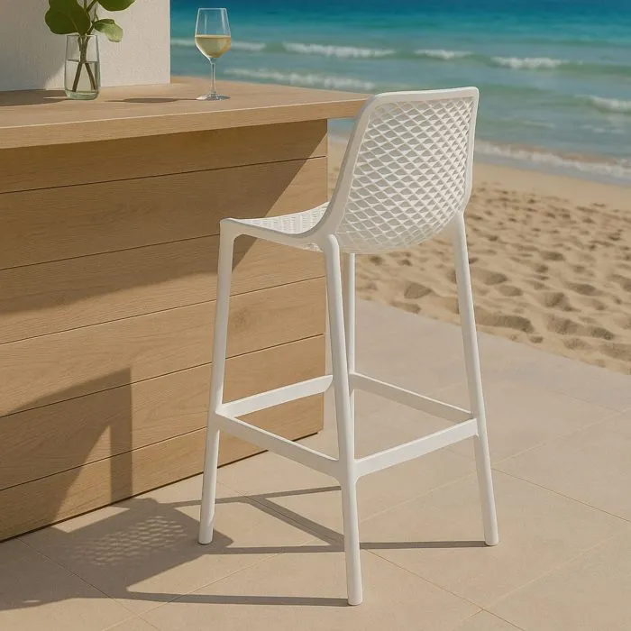 Set 2 Sgabelli Brezza Bianchi in Polipropilene con Schienale Traforato, Design Moderno per Interni ed Esterni HS75