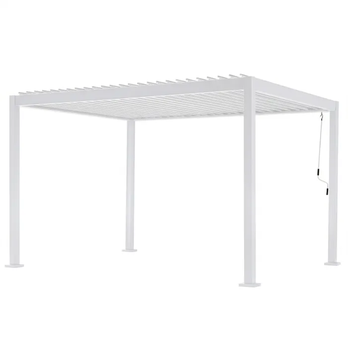 Pergola Bioclimatica PRAJA Bianca in Alluminio con Tetto a Lamelle Orientabili, 3 × 4 m, Altezza 2,50 m