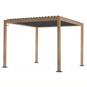 Pergola Bioclimatica PRAJA Effetto Legno in Alluminio con Tetto a Lamelle Orientabili, 3 × 4 m, Altezza 2,50 m