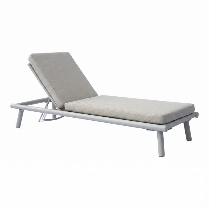 Lettino TAO in Alluminio Creta e Textilene Sabbia con Cuscino Beige Idrorepellente, Schienale Regolabile, 196 × 70 × 90 cm
