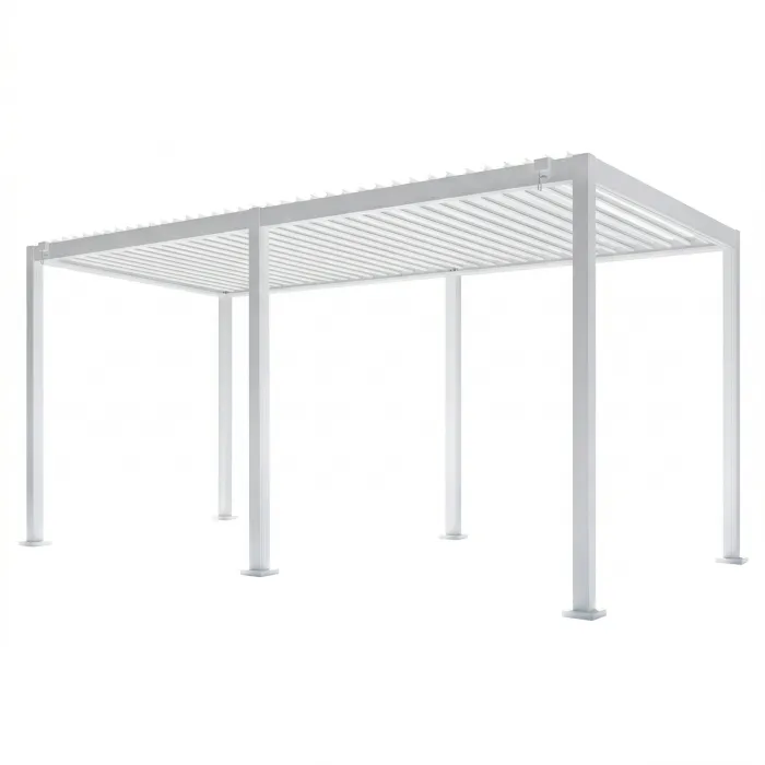 Pergola Bioclimatica PRAJA Bianca in Alluminio con Tetto a Lamelle Orientabili, 3 × 6 m, Altezza 2,50 m