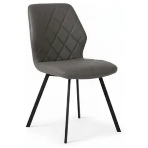 Set 4 Sedie ARDA Grigie in Econabuk con Seduta Imbottita e Gambe in Metallo Nero, 46 × 57 × 88 cm