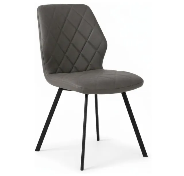 Set 4 Sedie ARDA Grigie in Econabuk con Seduta Imbottita e Gambe in Metallo Nero, 46 × 57 × 88 cm