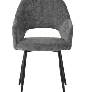 Set 2 Poltrone CHLOE in Tessuto Cenere con Seduta Imbottita e Gambe in Metallo Nero