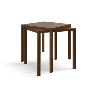 Tavolo NEXO Quadrato Color Cuoio in Metallo, 70 × 70 cm, Altezza 75 cm