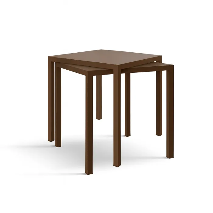 Tavolo NEXO Quadrato Color Cuoio in Metallo, 70 × 70 cm, Altezza 75 cm