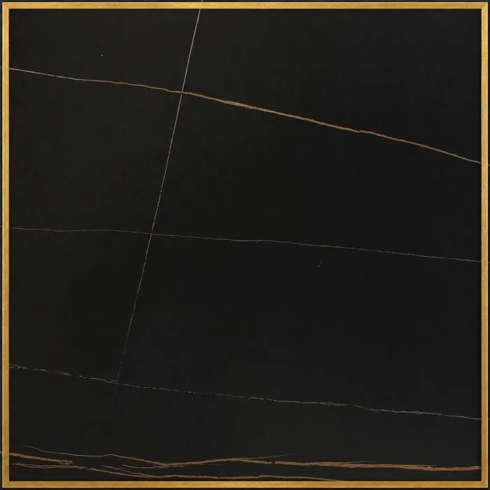 Piano Tavolo Quadrato 80x80 cm in Microceramica Nera con Venature e Bordo Oro da 30 mm
