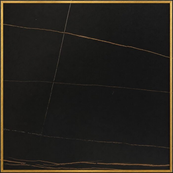 Piano Tavolo Quadrato 70x70 cm Nero Venature con Bordo Oro
