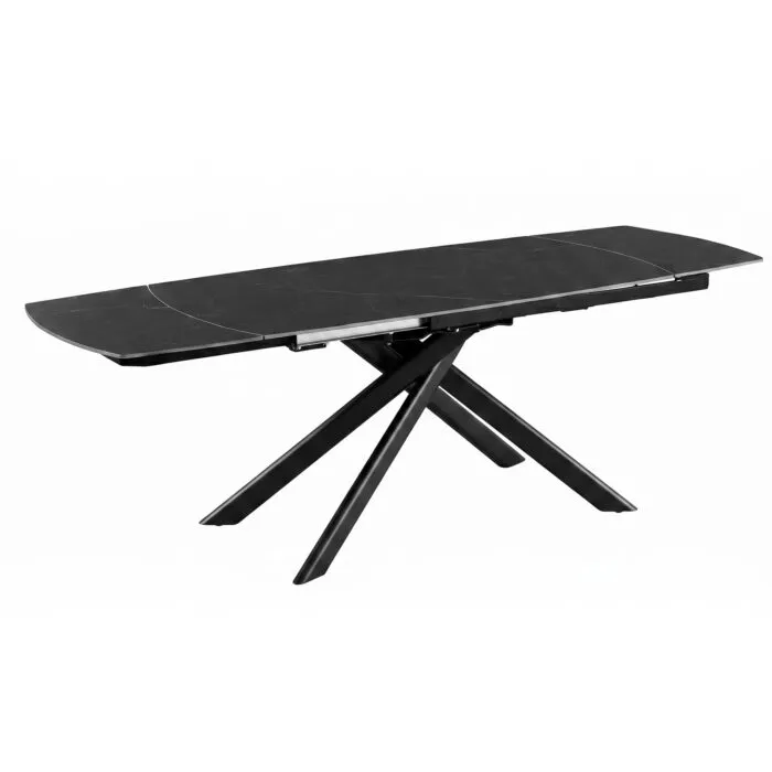 Tavolo Allungabile KRONOS Nero Effetto Marmo in Gres Porcellanato, Gambe Incrociate in Metallo Nero, 160/240 cm