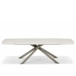 Tavolo Allungabile KRONOS Pietra Itaca Travertino, Gambe in Metallo Nero, 160/240 cm