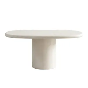 Tavolo Ovale AURA Effetto Cemento Panna in Legno con Base Centrale, 180x100 cm