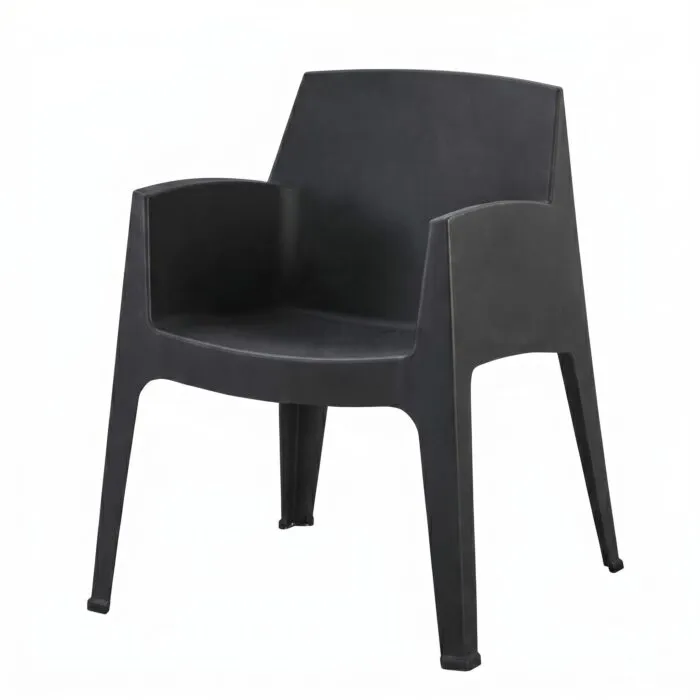 Poltrona ISCHIA Nera in Polipropilene con Braccioli Integrati, Design Monoblocco per Interno ed Esterno