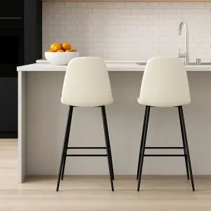 Set 4 Sgabelli ELVA in Tessuto Corda con Schienale Ergonomico e Gambe Nere, Altezza Seduta 65 cm