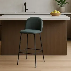 Set 4 Sgabelli VIDIA Verde Oliva con Schienale Imbottito e Gambe Nere, Seduta 65 cm