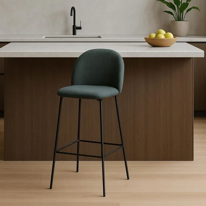 Set 4 Sgabelli VIDIA Verde Oliva con Schienale Imbottito e Gambe Nere, Seduta 65 cm