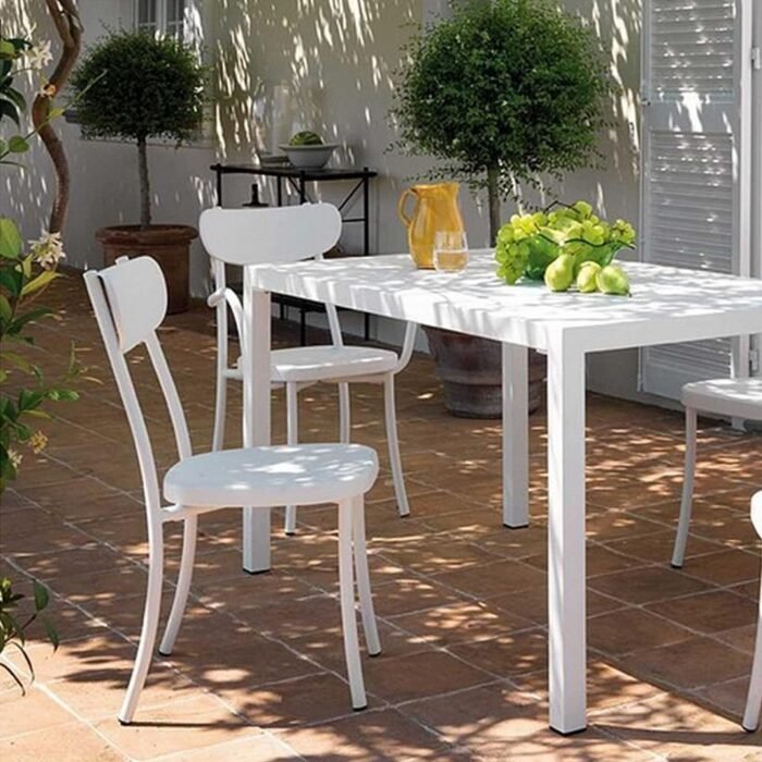 SET 4 SEDIE DA GIARDINO IMPILABILI IN METALLO BIANCO