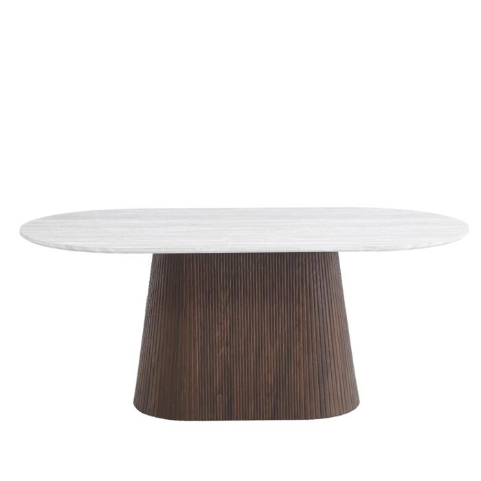 Tavolo da Pranzo Fisso MERIDIA Ovale 180x90x76 cm Effetto Travertino Noce