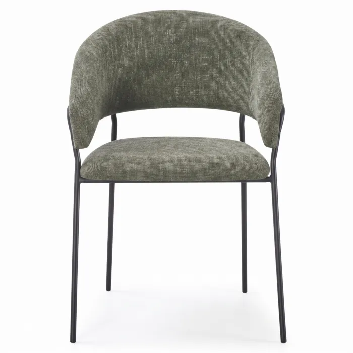 Set 4 Poltroncine GALA in Tessuto Verde con Gambe in Metallo Nero, Seduta Imbottita e Schienale Curvo