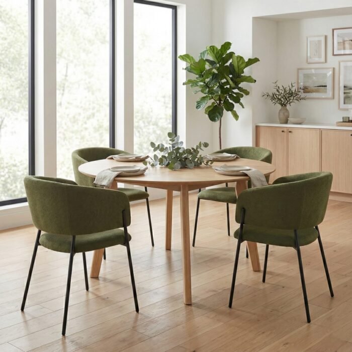 SET 4 POLTRONA MUSA TESSUTO VERDE GAMBE NERE