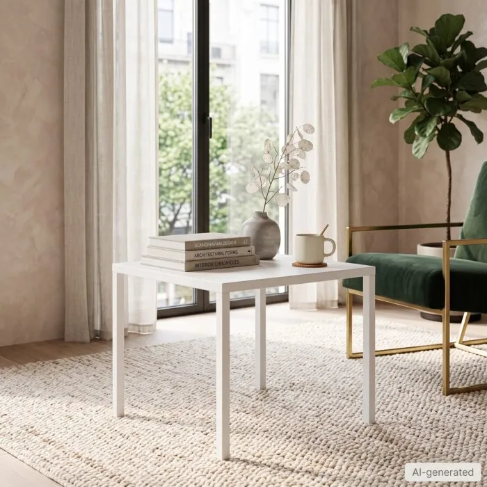 Tavolo NEXO Bianco in Metallo, Design Moderno e Salvaspazio, 80 × 60 × 75 cm