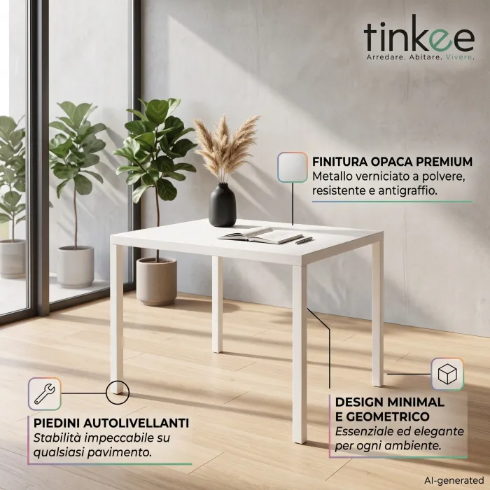 Tavolo NEXO Bianco in Metallo, Design Moderno e Salvaspazio, 80 × 60 × 75 cm - immagine 5
