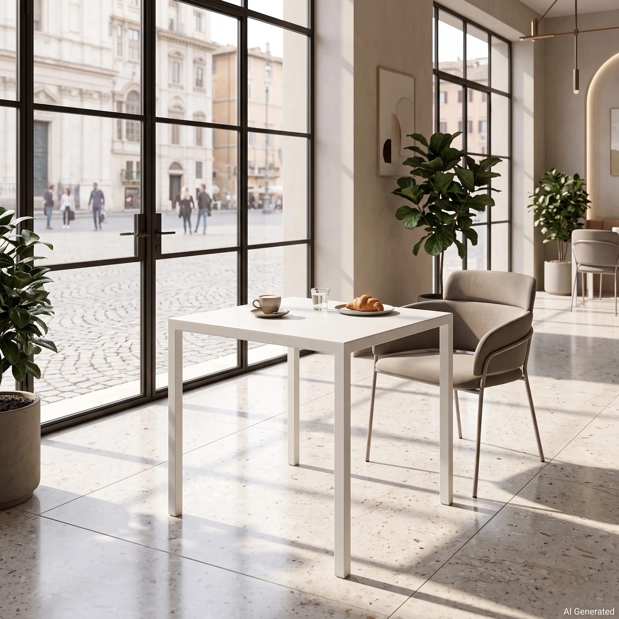 Tavolo NEXO Bianco in Metallo, Design Moderno e Salvaspazio, 70 × 70 × 75 cm - immagine 2