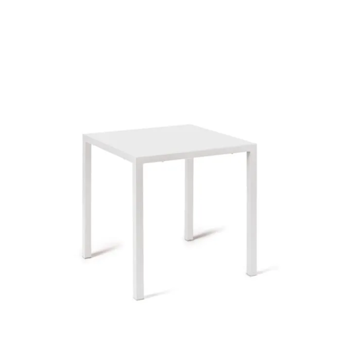 Tavolo NEXO Bianco in Metallo, Design Moderno e Salvaspazio, 70 × 70 × 75 cm