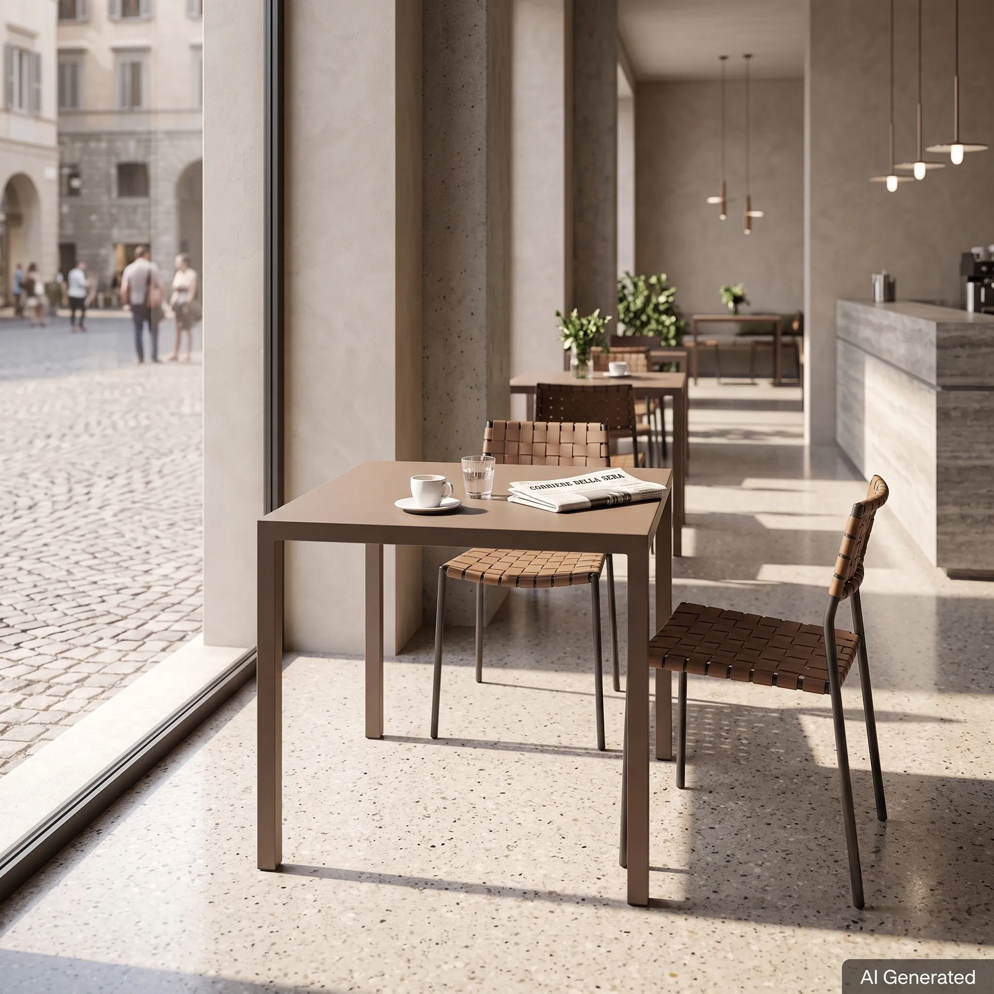 Tavolo NEXO Color Cuoio in Metallo, Design Moderno e Geometrico, 80 × 80 × 75 cm - immagine 2