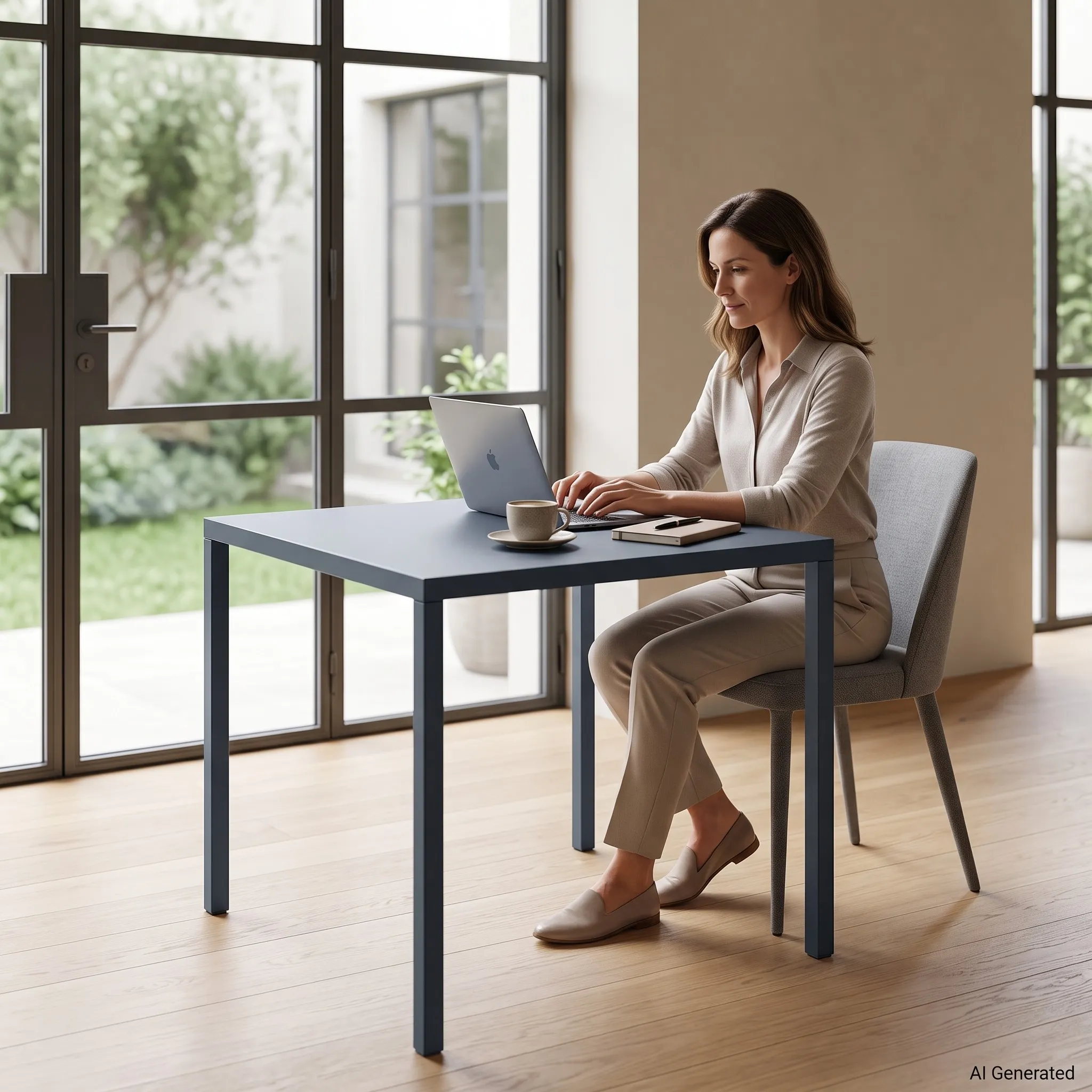 Tavolo NEXO Grafite in Metallo, Design Moderno e Piano Quadrato, 80 × 80 × 75 cm - immagine 3