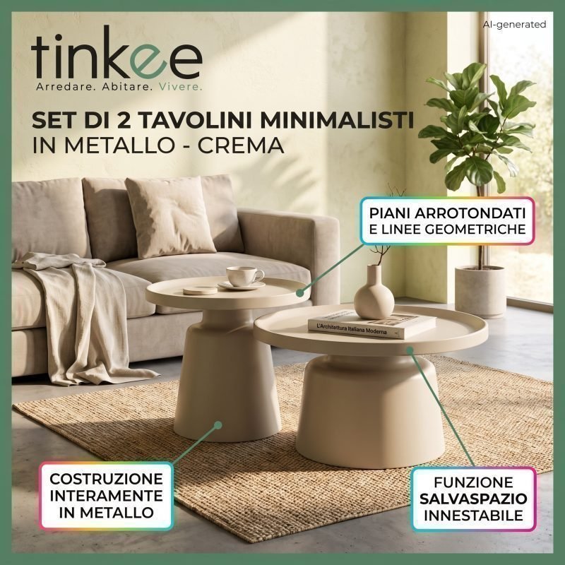 Set 2 Tavolini NADIR in Metallo dal Design Moderno e Rotondo - immagine 11